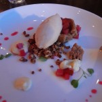 Spice cake with poached pears