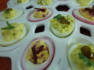 Jalepeno Deviled Eggs and Beet Deviled Eggs