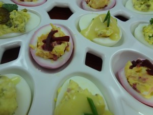 Beet Deviled Eggs and Deviled Eggs Benedict