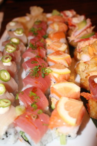 Yellowtail, Yuzu & Serrano Roll, Spicy Tokio Tuna, Spicy Shrimp, lemon and salmon