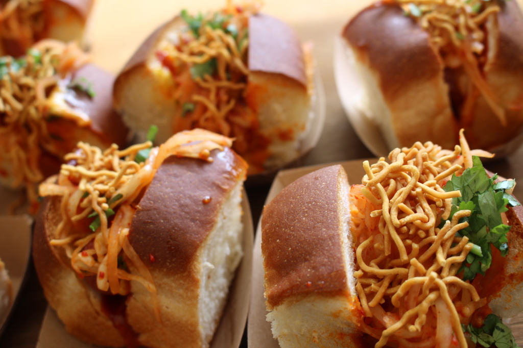 Leave it to Bill Kim to make an awesome Belly Dog with curry mayo and egg noodles.