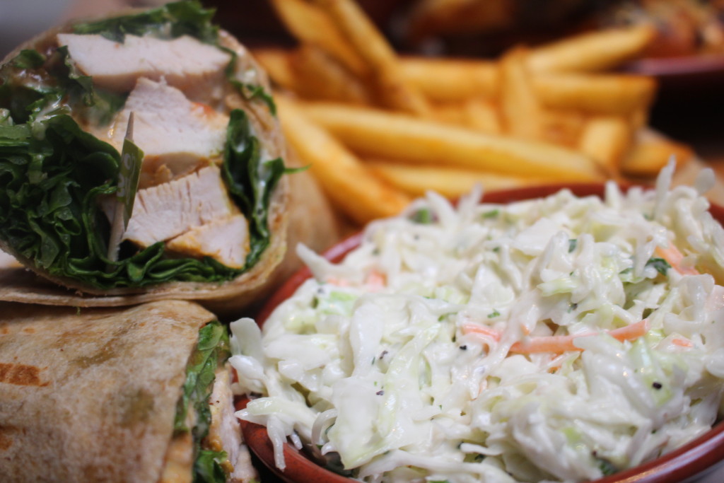 Chicken Caesar Wrap with Creamy Coleslaw and "PERi" Chips (Fries)